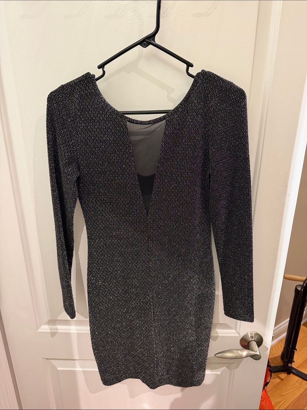 Emerald Sundae Black Sparkle V-Neck Long-Sleeve Mini Dress